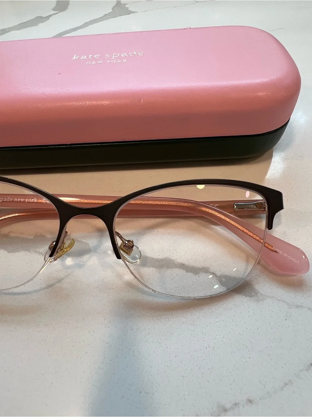 Kate Spade Adelina Black/Pink/Rose Gold Semi-Rim Cat-Eye Glasses w/ case